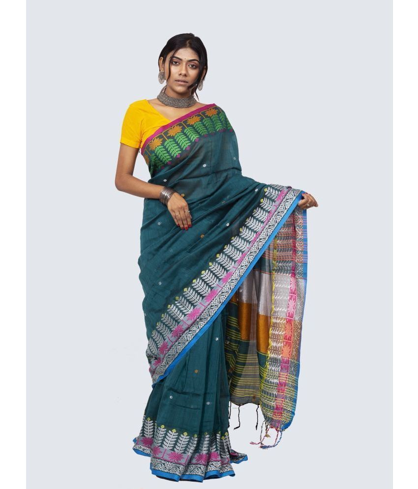     			AngaShobha - Sea Green Cotton Blend Saree With Blouse Piece ( Pack of 1 )