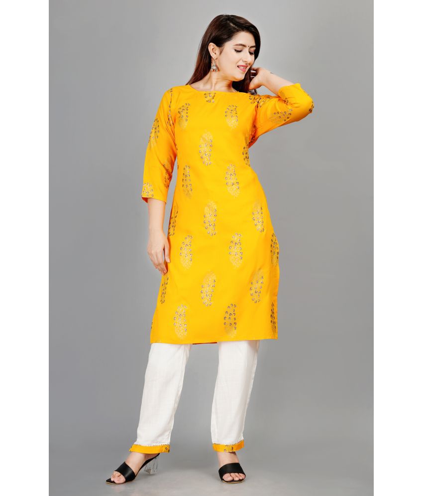     			Aurelisa - Yellow Straight Rayon Women's Stitched Salwar Suit ( Pack of 1 )
