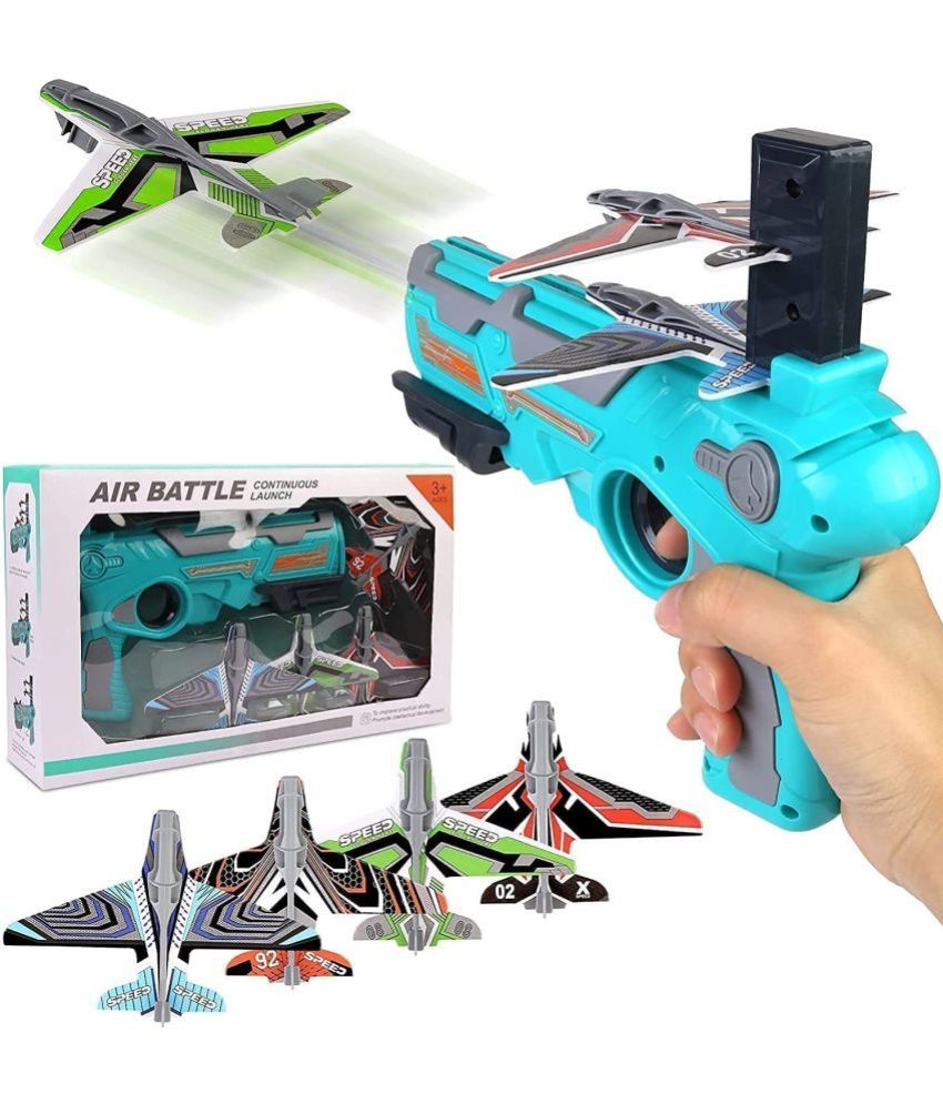     			Kidsaholic Airplane Launcher Gun Toy with Foam Glider Planes, Air Battle Gun Toys Outdoor Games for Children’s, Best Aeroplane Toys for Kids (Multicolour)