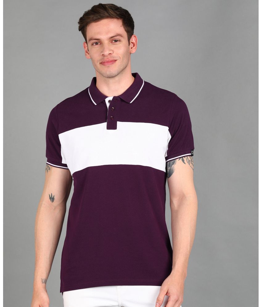     			Urbano Fashion Pack of 1 Cotton Slim Fit Colorblock Half Sleeves Men's Polo T Shirt ( Purple )