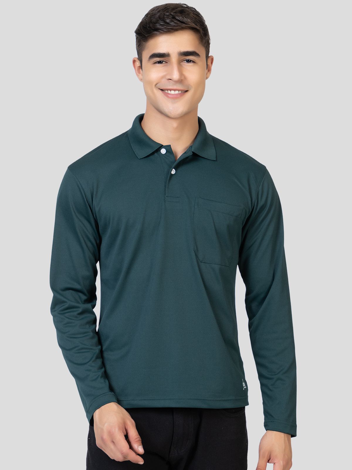     			YHA Pack of 1 Cotton Blend Regular Fit Solid Full Sleeves Men's Polo T Shirt ( Dark Green )