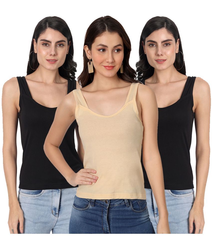     			AIMLY Cotton Camisoles - Black Pack of 3