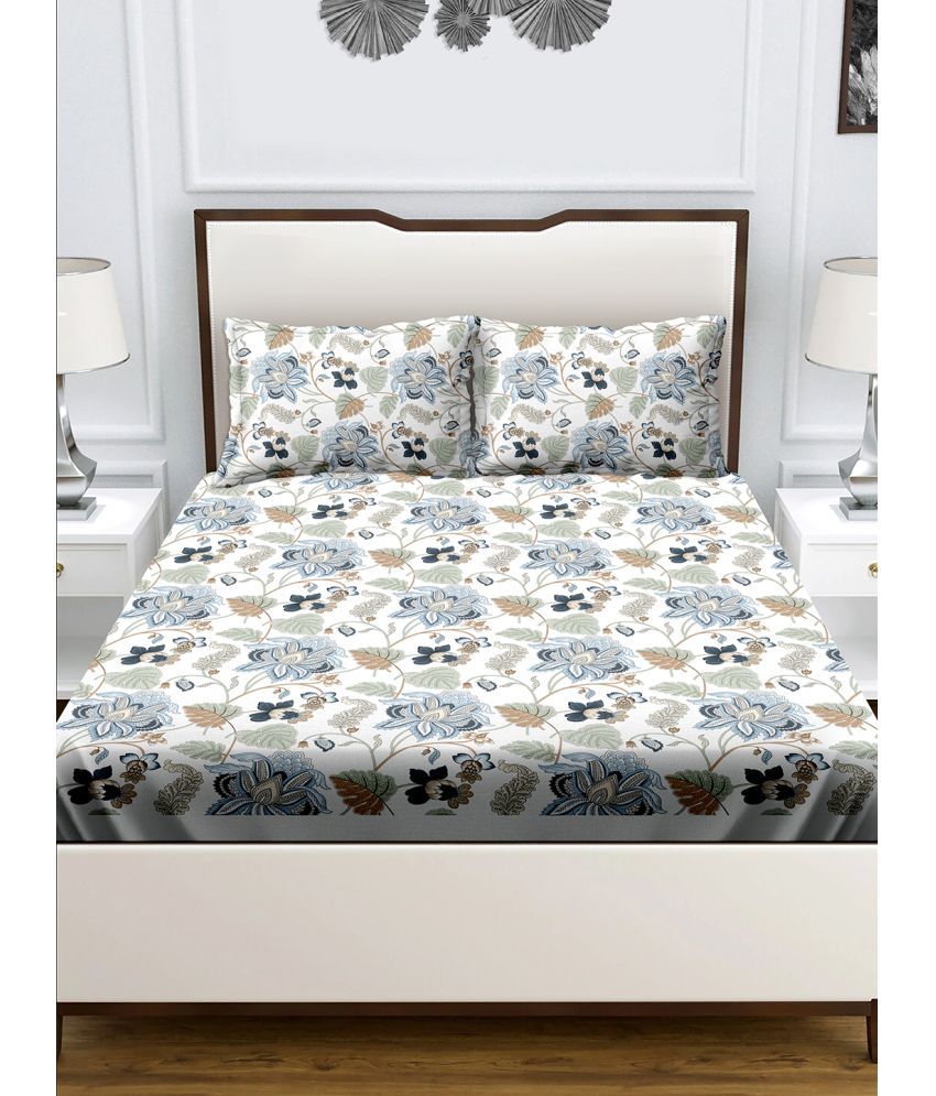     			Bella Casa - Blue Cotton Double Bedsheet with 2 Pillow Covers