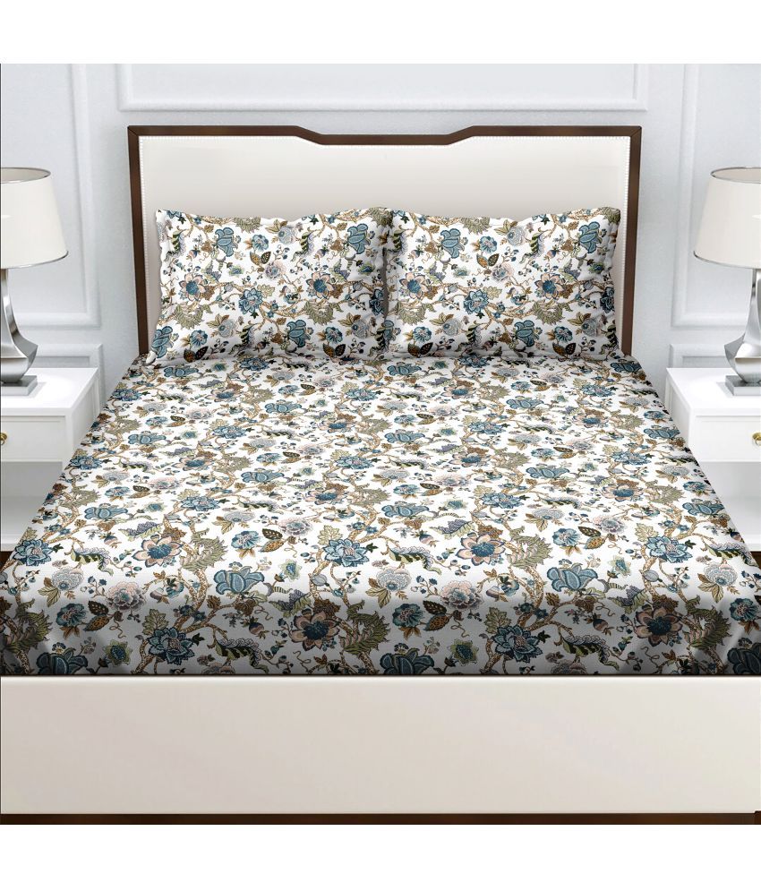     			Bella Casa - Blue Cotton Double Bedsheet with 2 Pillow Covers