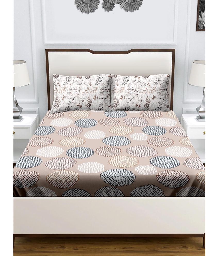     			Bella Casa - Brown Cotton Double Bedsheet with 2 Pillow Covers