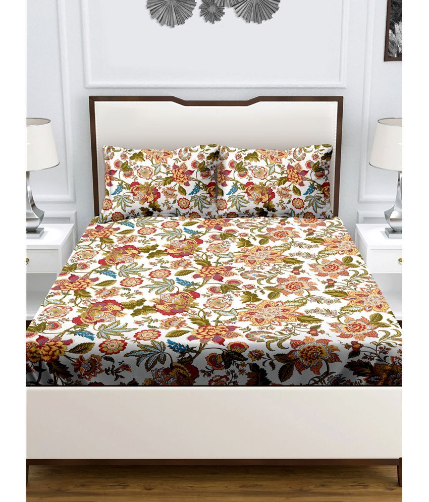     			Bella Casa - Orange Cotton Double Bedsheet with 2 Pillow Covers