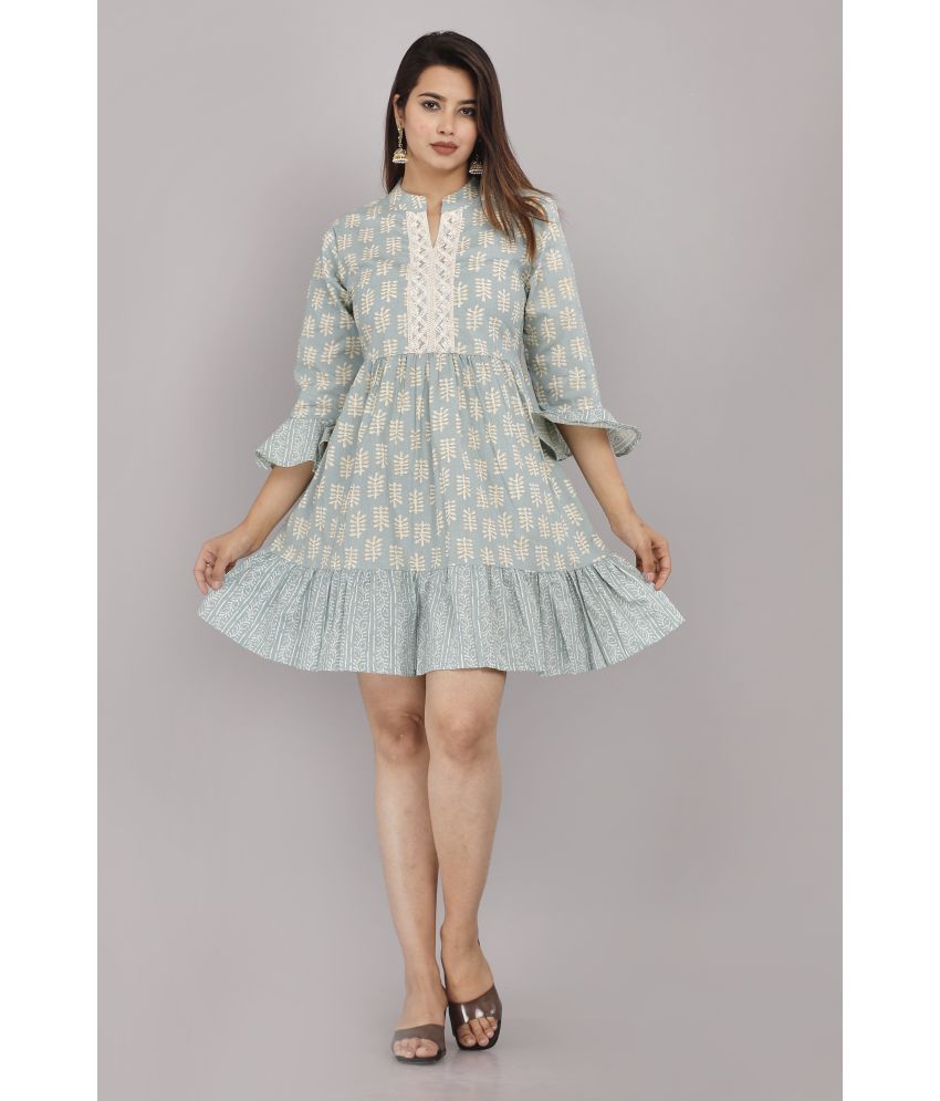     			JC4U - Light Blue Cotton Blend Women's A-line Dress ( Pack of 1 )