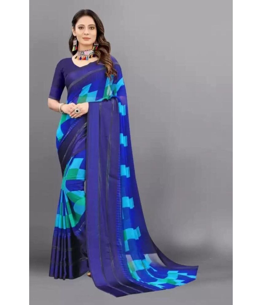     			Sitanjali Lifestyle - Blue Georgette Saree With Blouse Piece ( Pack of 1 )