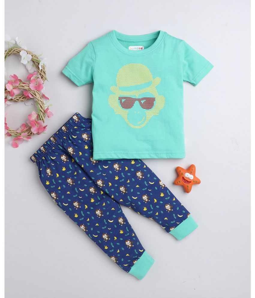     			BUMZEE - Green & Blue Cotton Baby Boy T-Shirt & Pyjama Set ( Pack of 1 )