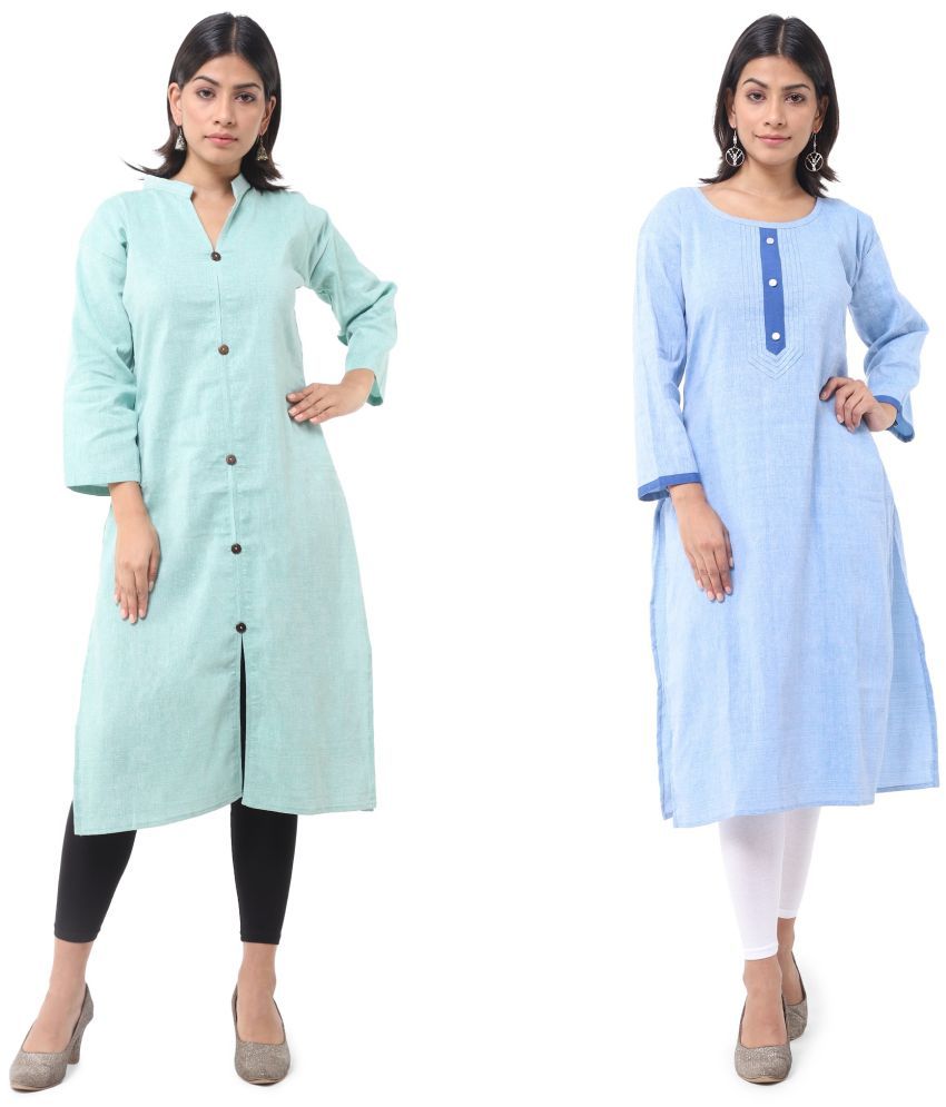     			DESHBANDHU DBK - Multicolor Cotton Women's Straight Kurti ( Pack of 2 )