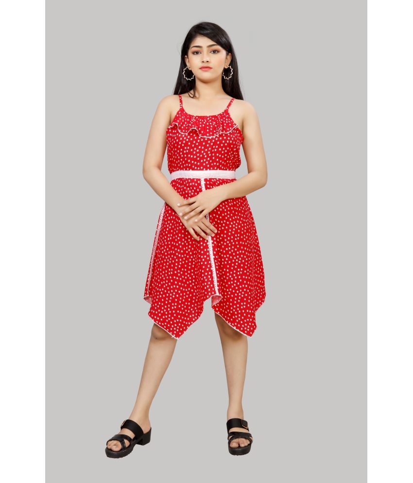     			R K Maniyar - Dark Red Rayon Girls Asymmetric Dress ( Pack of 1 )