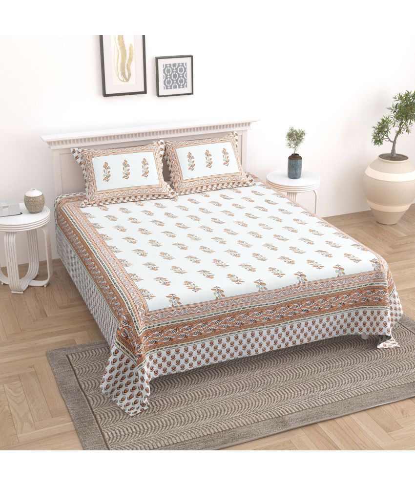     			Uniqchoice - Beige Cotton Double Bedsheet with 2 Pillow Covers