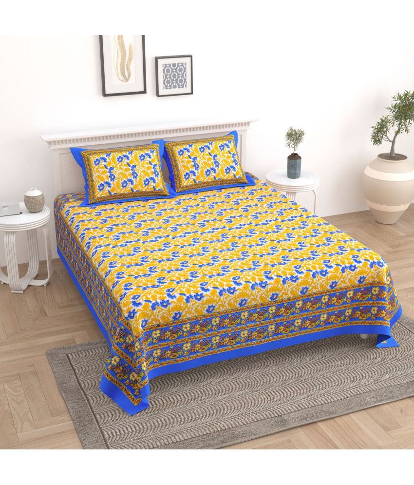     			Uniqchoice - Blue Cotton Double Bedsheet with 2 Pillow Covers