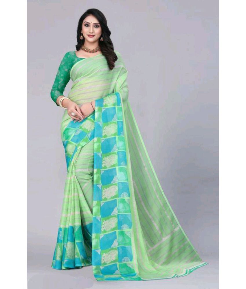     			Bhuwal Fashion - Light Green Chiffon Saree With Blouse Piece ( Pack of 1 )