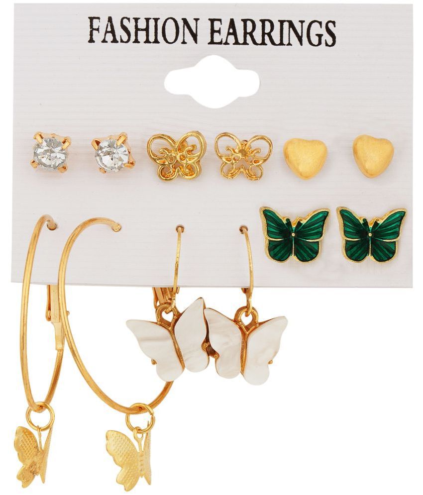     			FASHION FRILL - Golden Stud Earrings ( Pack of 6 )
