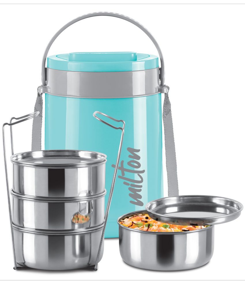    			Milton Classic Stainless Steel Tiffin With Lifter, 4 Container, 300 ml Each, Cyan | PU Insulated | Food Grade | Easy To Carry | Hot & Cold | Office | Outdoors | Food Grade