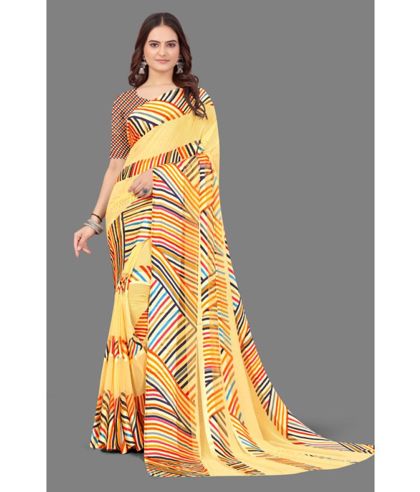     			Sanjana Silks - Yellow Georgette Saree With Blouse Piece ( Pack of 1 )