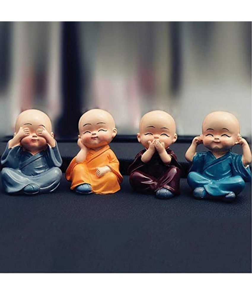     			VARKAUS Miniature Buddha Monk Acrylic Buddha Idol 7 x 8 cms Pack of 4