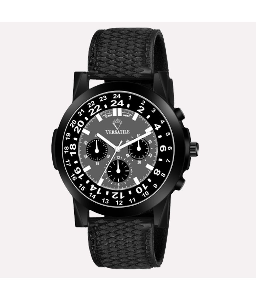     			Versatile - Black Leather Analog Men's Watch