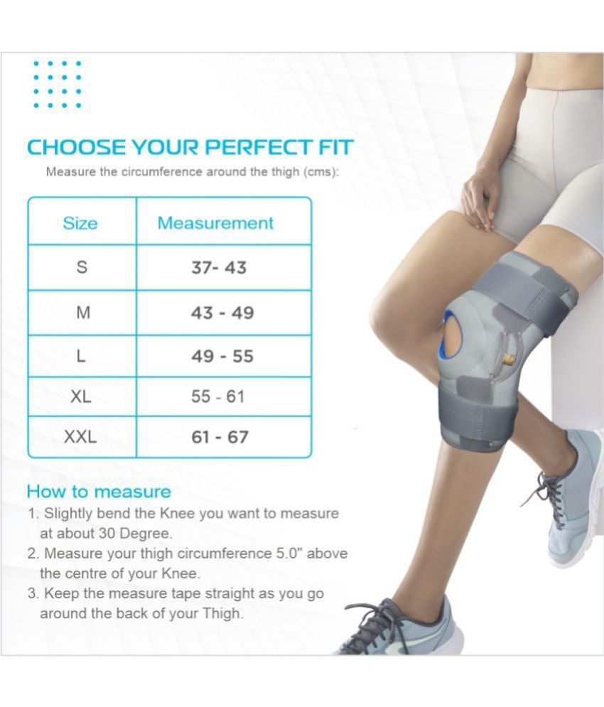    			Vissco Neoprene Hinged Patella Knee Brace, Provides moderate support & stability to the Knee - (OPEN TYPE) - Grey (Single Piece) - XL