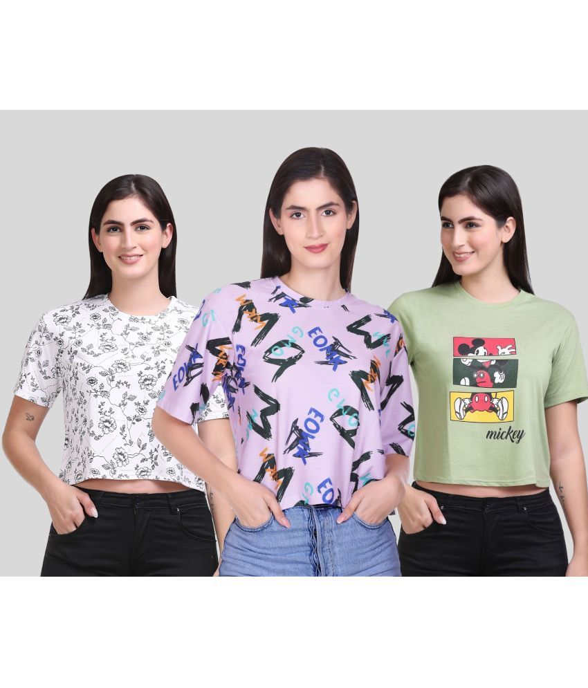     			WILD DREAMS - Multi Color Cotton Blend Women's Crop Top ( Pack of 3 )