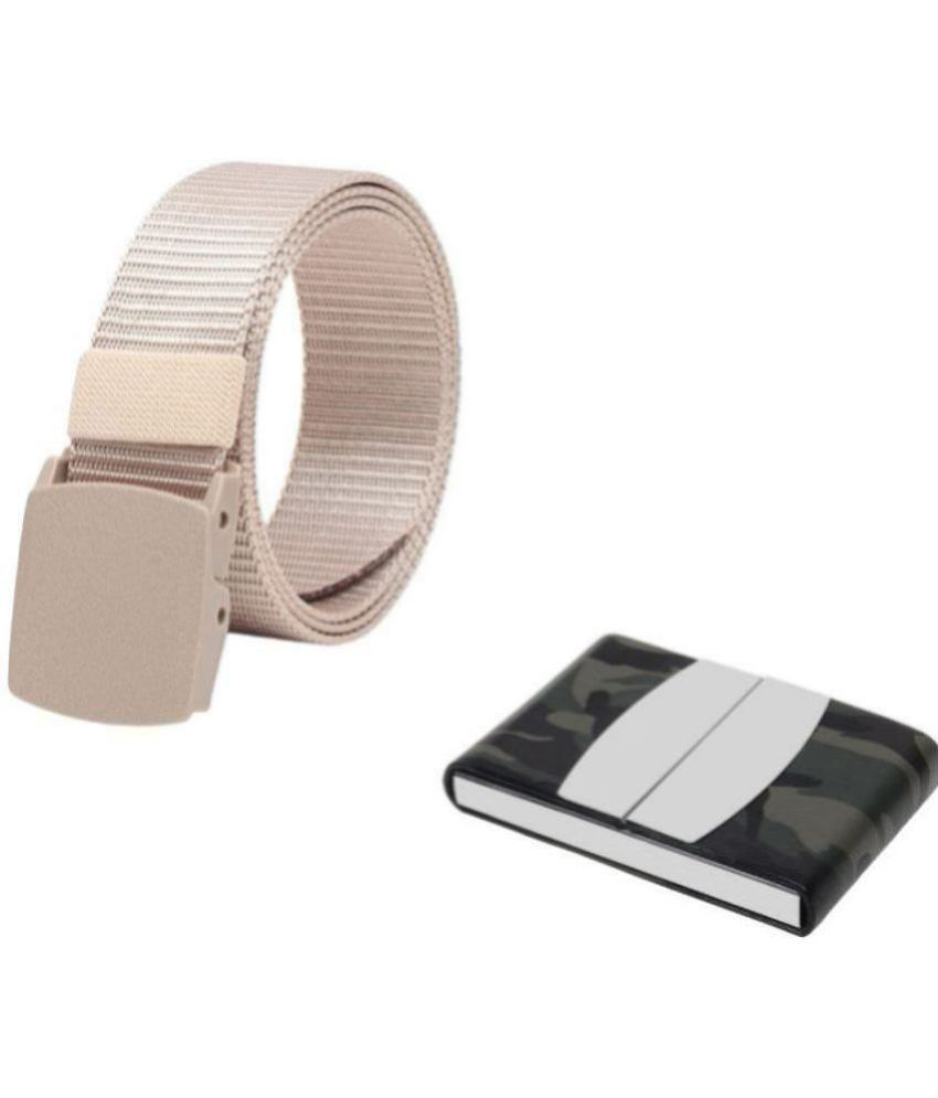     			Clock21 - Cream Canvas Men's Belts Wallets Set ( Pack of 2 )