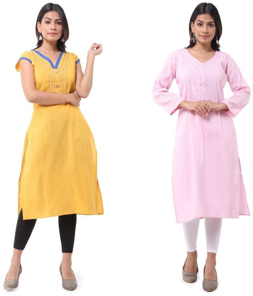     			DESHBANDHU DBK - Multicolor Cotton Women's Straight Kurti ( Pack of 2 )