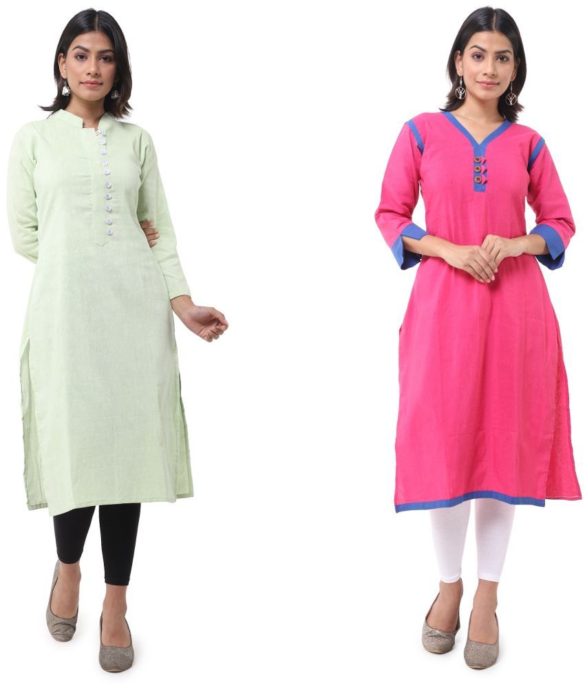     			DESHBANDHU DBK - Multicolor Cotton Women's Straight Kurti ( Pack of 2 )