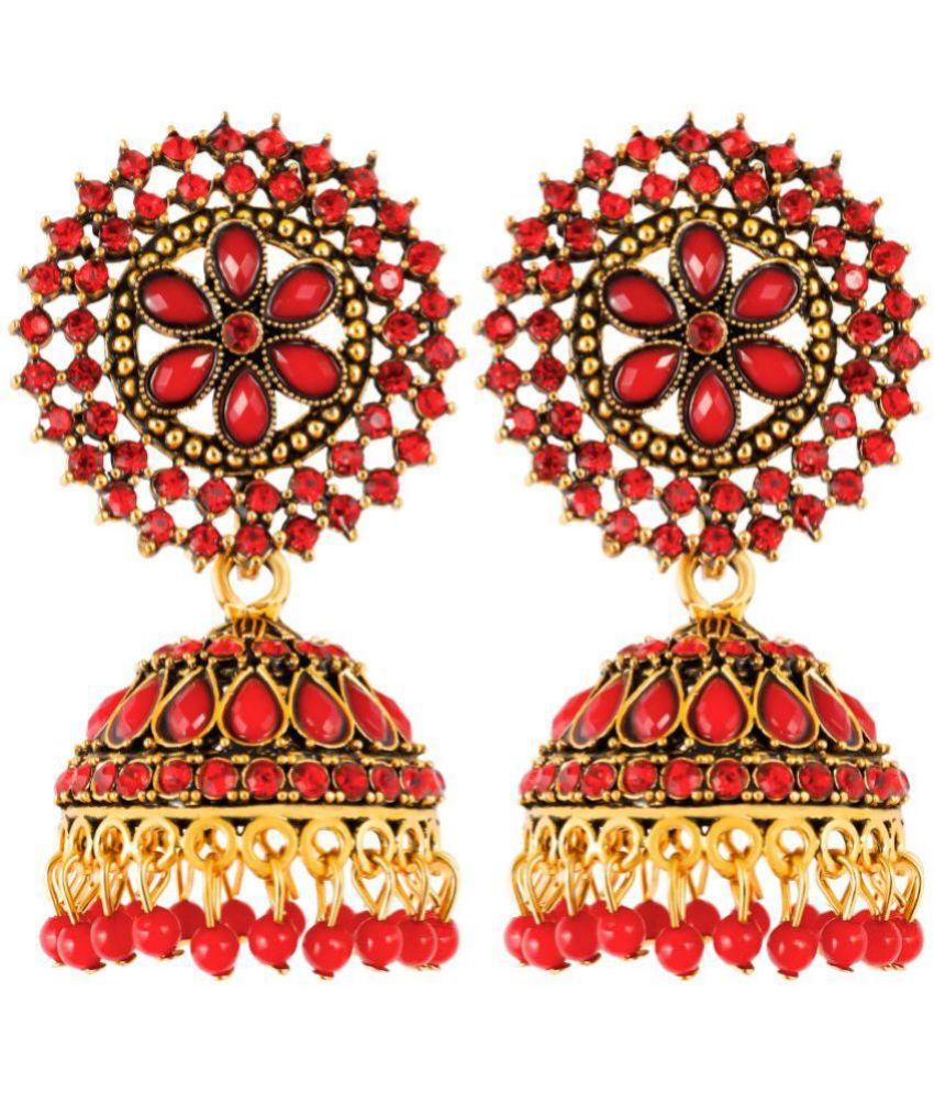     			FASHION FRILL - Red Jhumki Earrings ( Pack of 1 )