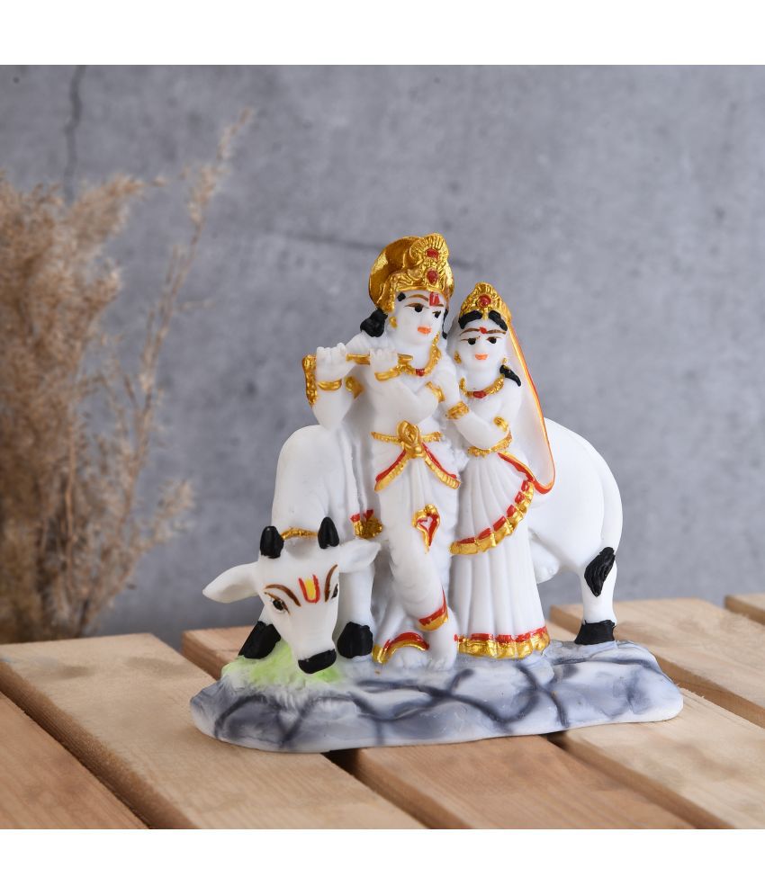     			Ghar Saaz Marble Radha Krishna With Cow God Idol 10 Cm