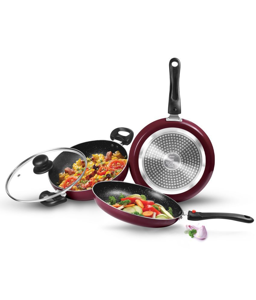     			Milton Pro Cook Kitchen Jewel Set of 3 (Fry pan 24 cm/1.6 Litres; Kadhai 24 cm/2.5 Litres with glass lid & Tawa 25 cm), Peach | Induction Safe | Dishwasher Safe | Hot Plate | Flame Safe | Non-Stick