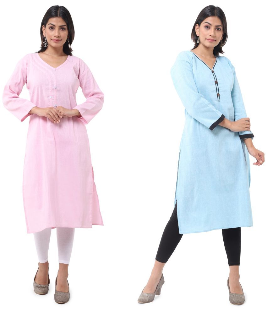     			DESHBANDHU DBK - Multicolor Cotton Women's Straight Kurti ( Pack of 2 )