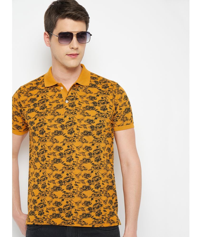     			RELANE Pack of 1 Cotton Blend Regular Fit Printed Half Sleeves Men's Polo T Shirt ( Mustard )