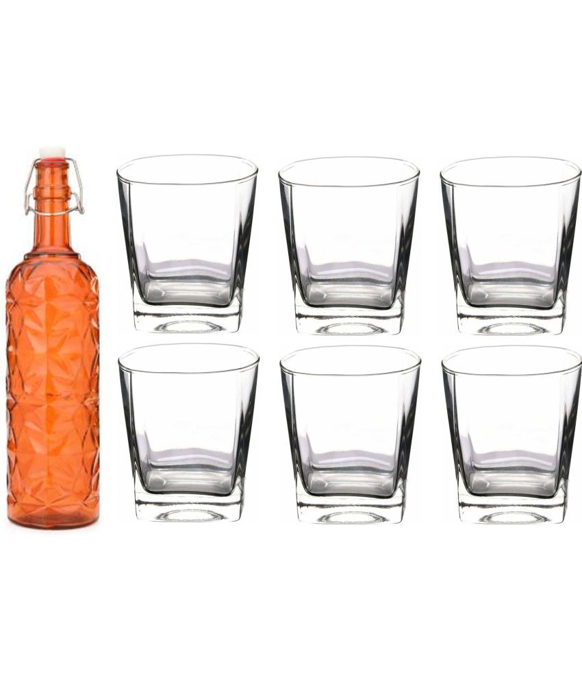     			Somil - Glass & Bottle Drinks Serving Lemon Set Orange Water Bottle 1000 mL ( Set of 1 )