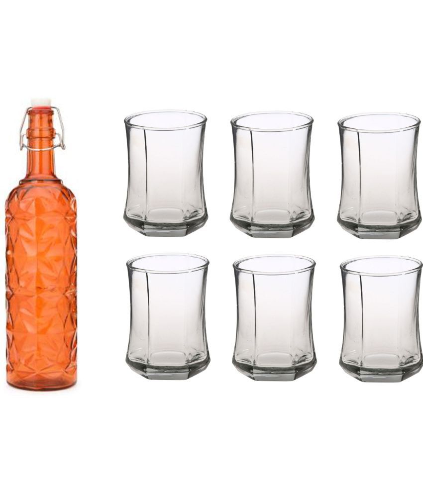     			Somil - Glass & Bottle Drinks Serving Lemon Set Orange Water Bottle 1000 mL ( Set of 1 )