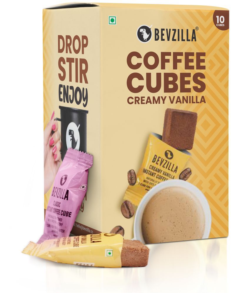     			Bevzilla Instant Coffee Cubes Pack With Organic Date Palm Jaggery, 5 Flavours, 100% Arabica, (Creamy Vanilla) Pack of 10