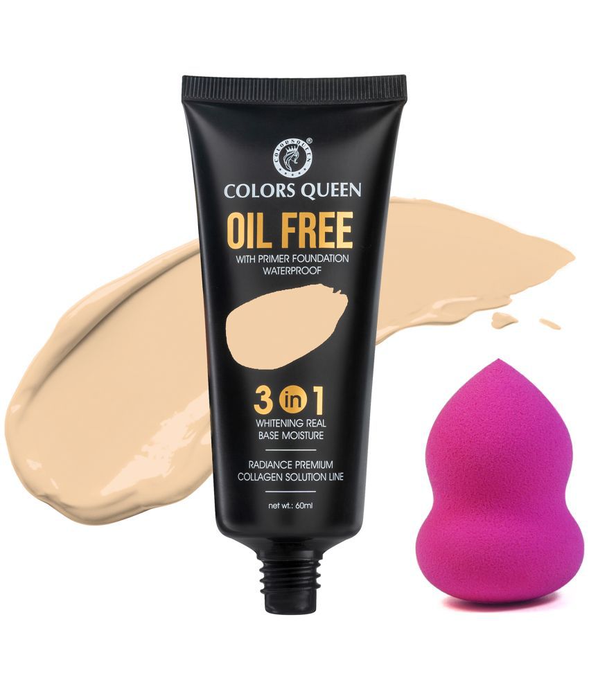     			Colors Queen 3 in 1 Oil Free Foundation Long Lasting Foundation With Beauty Blender (Pack of 2) (Natural)