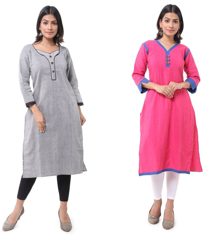     			DESHBANDHU DBK - Multicolor Cotton Women's Straight Kurti ( Pack of 2 )