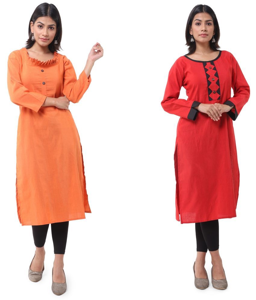     			DESHBANDHU DBK - Multicolor Cotton Women's Straight Kurti ( Pack of 2 )