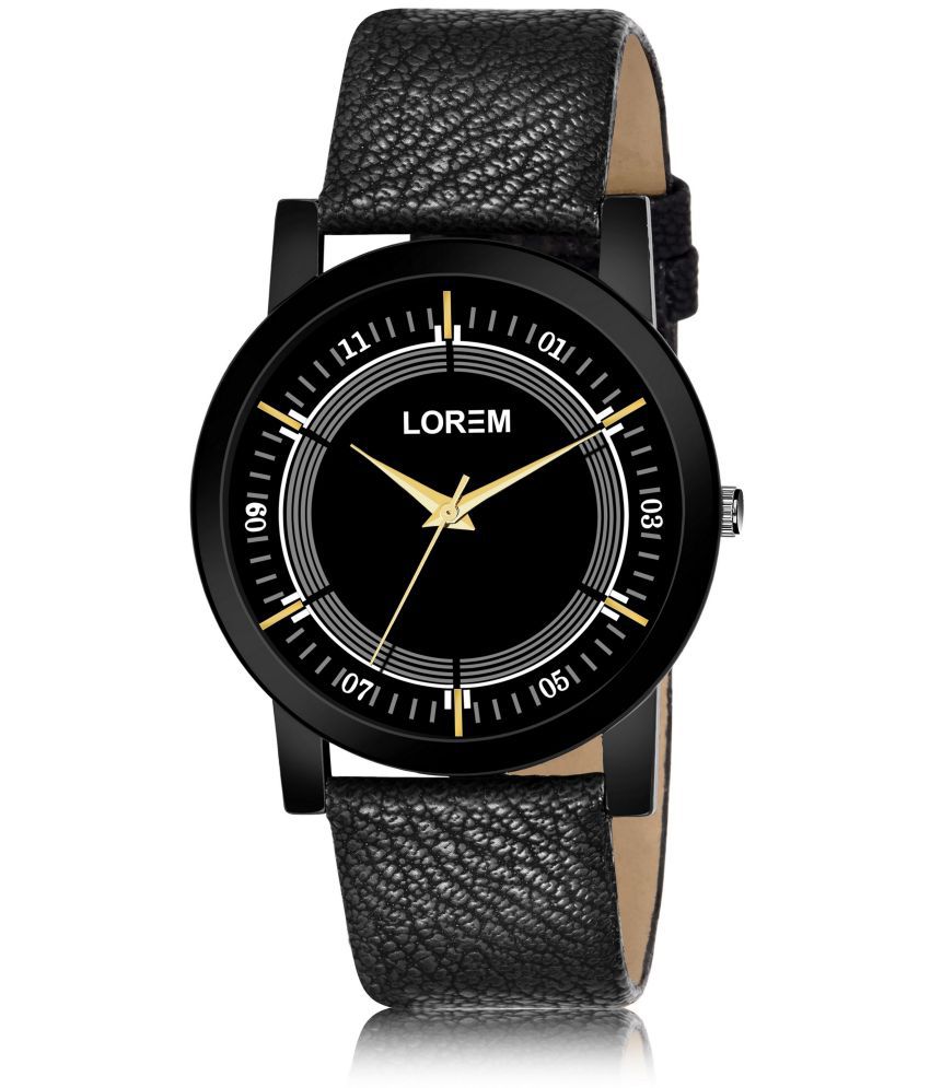     			Lorem - Black Leather Analog Men's Watch