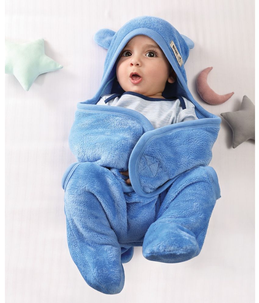     			Mi Arcus - Blue Polyester Hooded Baby Blanket ( Pack of 1 )