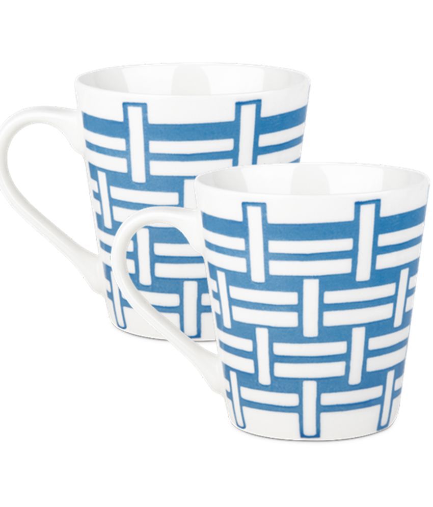     			Treo By Milton Earthen Art Ceramic Mug, Set of 2, 210 ml Each, Blue Lines | Microwave Safe | Dishwasher Safe | Coffee Mug | Tea Mug | Mug