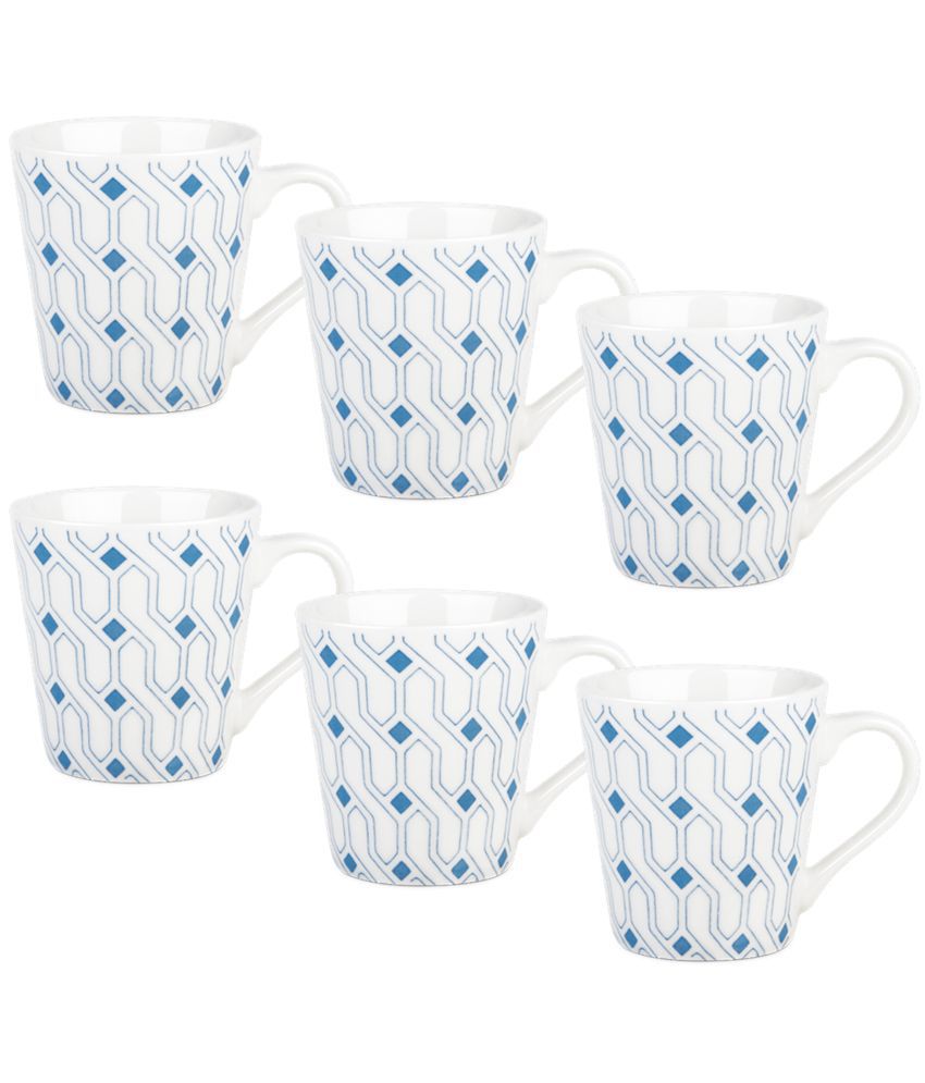    			Treo By Milton Earthen Art Ceramic Mug, Set of 6, 210 ml Each, Blue Diamond | Microwave Safe | Dishwasher Safe | Coffee Mug | Tea Mug | Mug