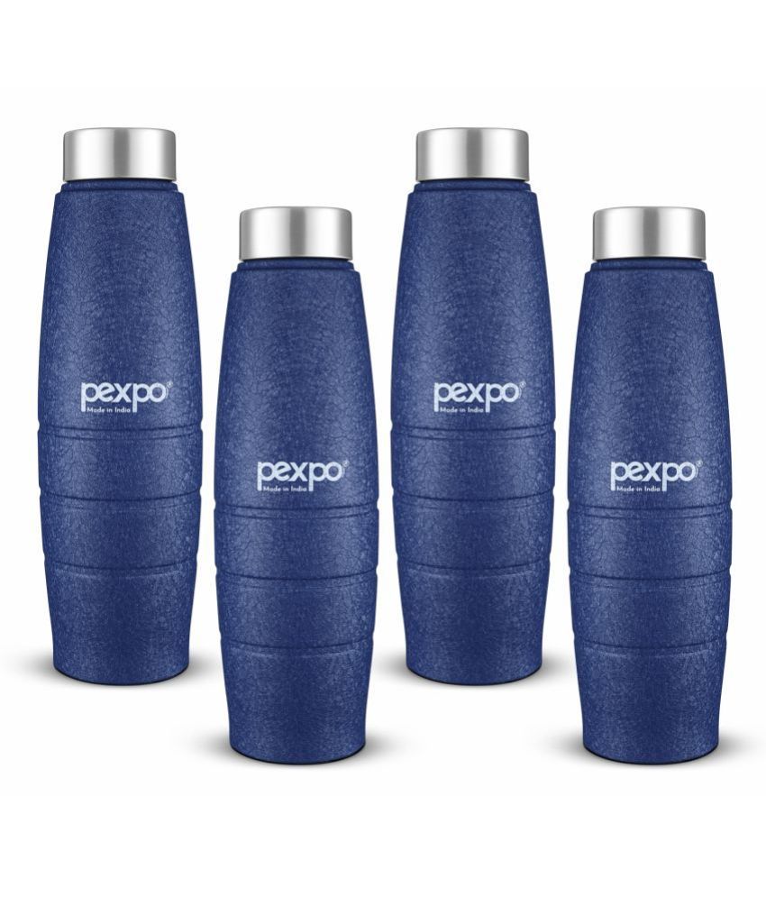     			PEXPO 1000 ml Stainless Steel Fridge Water Bottle (Set of 4, Blue, Duro)