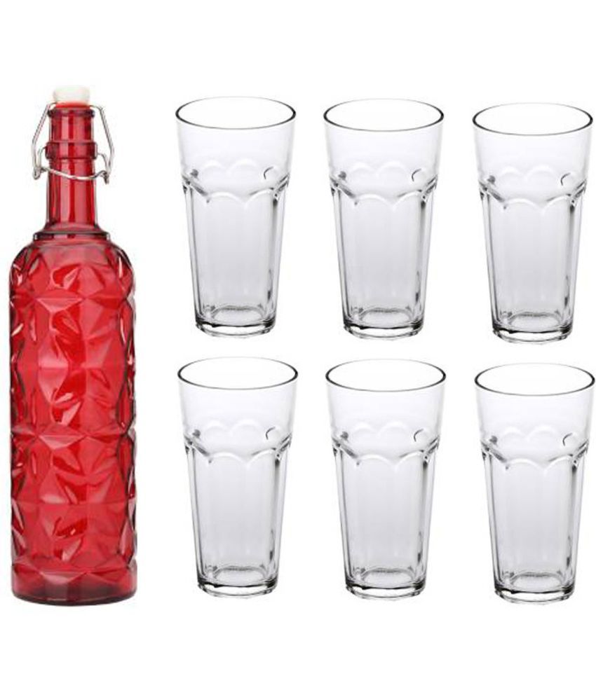     			Somil - Glass & Bottle Drinks Serving Lemon Set Red Water Bottle 1000 mL ( Set of 1 )