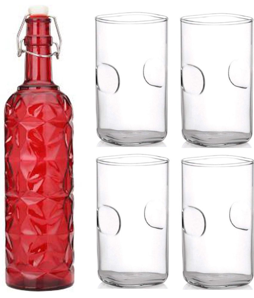     			Somil - Glass & Bottle Drinks Serving Lemon Set Red Water Bottle 1000 mL ( Set of 1 )