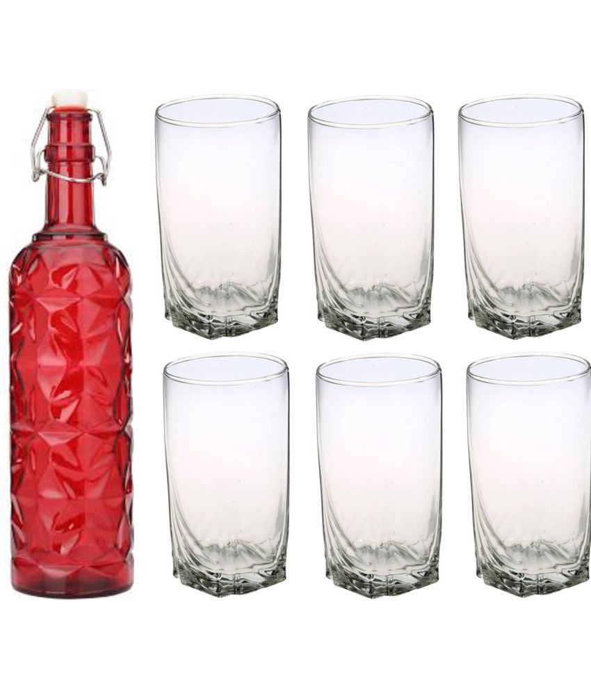     			Somil - Glass & Bottle Drinks Serving Lemon Set Red Water Bottle 1000 mL ( Set of 1 )