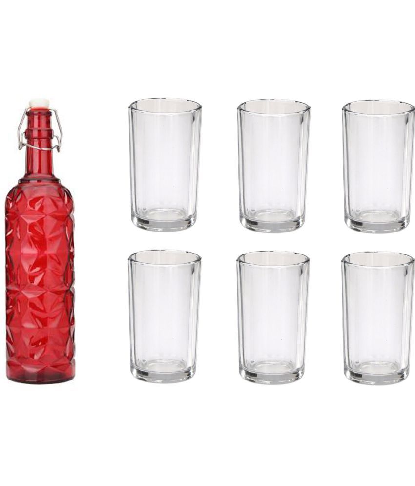     			Somil - Glass & Bottle Drinks Serving Lemon Set Red Water Bottle 1000 mL ( Set of 1 )