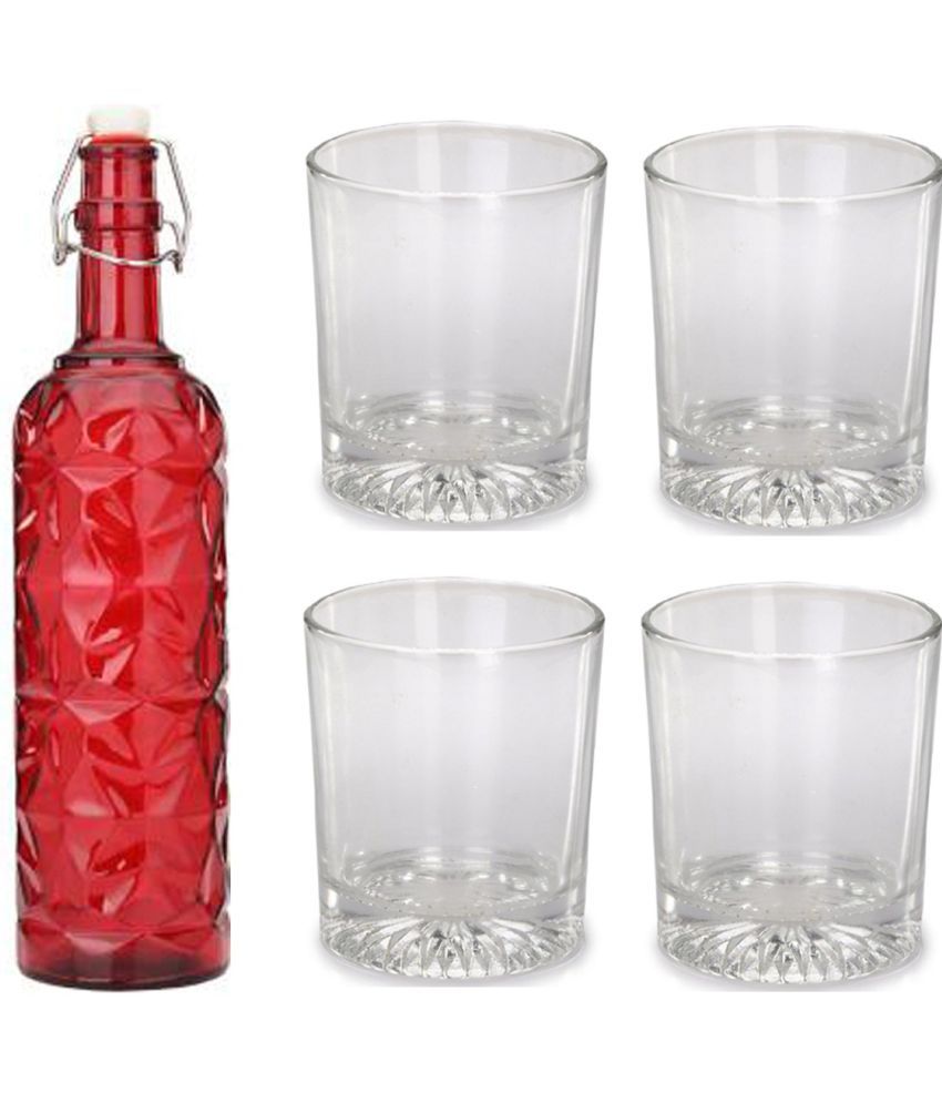     			Somil - Glass & Bottle Drinks Serving Lemon Set Red Water Bottle 1000 mL ( Set of 1 )