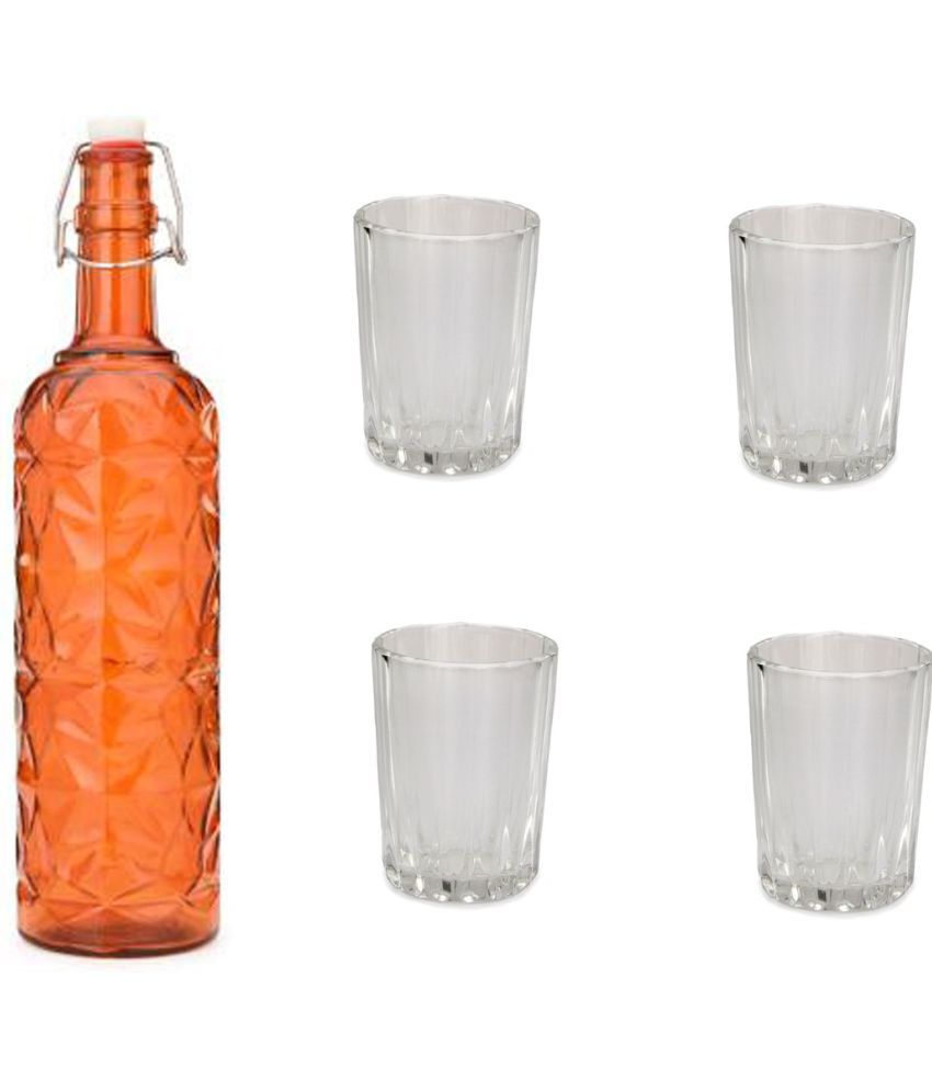     			Somil - Glass & Bottle Drinks Serving Lemon Set Orange Water Bottle 1000 mL ( Set of 1 )